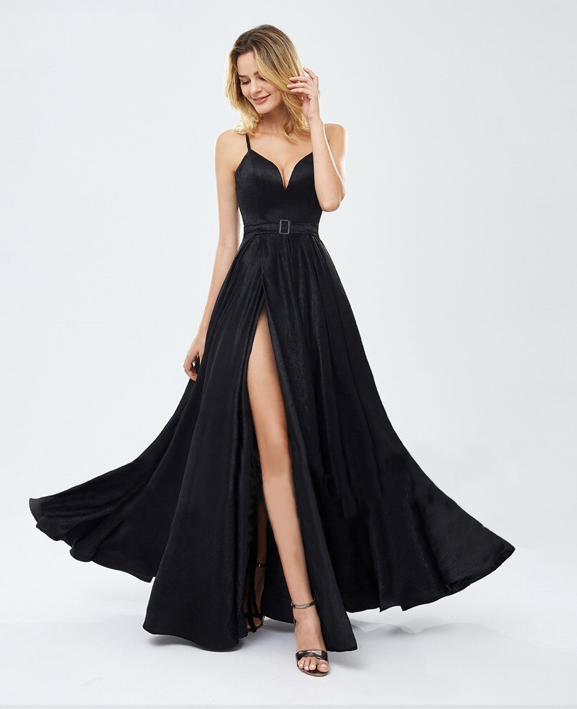 Evanna Satin Formal Gown - Black