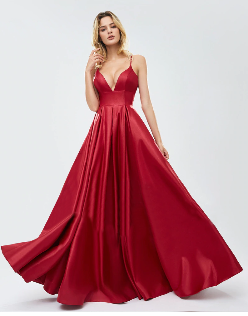 Ambika Satin Formal Gown Red Micaah